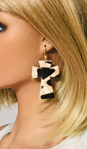 Hair On Giraffe Leather Cross Earrings - E19-2202