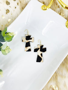 Hair On Giraffe Leather Cross Earrings - E19-2202