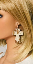 Load image into Gallery viewer, Hair On Metallic Rose Gold Leather Cross Earrings - E19-2204