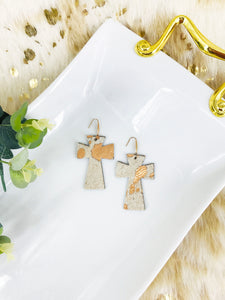 Hair On Metallic Rose Gold Leather Cross Earrings - E19-2204