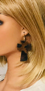 Hair On Leopard Leather Cross Earrings - E19-2207