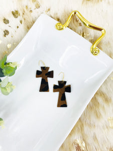 Hair On Leopard Leather Cross Earrings - E19-2207