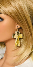 Load image into Gallery viewer, Metallic Gold Hair on Zebra Leather Cross Earrings - E19-2212