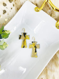 Metallic Gold Hair on Zebra Leather Cross Earrings - E19-2212