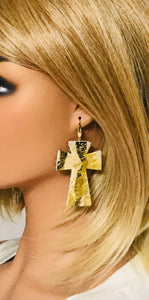 Metallic Gold Hair on Zebra Leather Cross Earrings - E19-2212