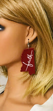 Load image into Gallery viewer, Red Mississippi &quot;Faith&quot; Leather Earrings - E19-2222