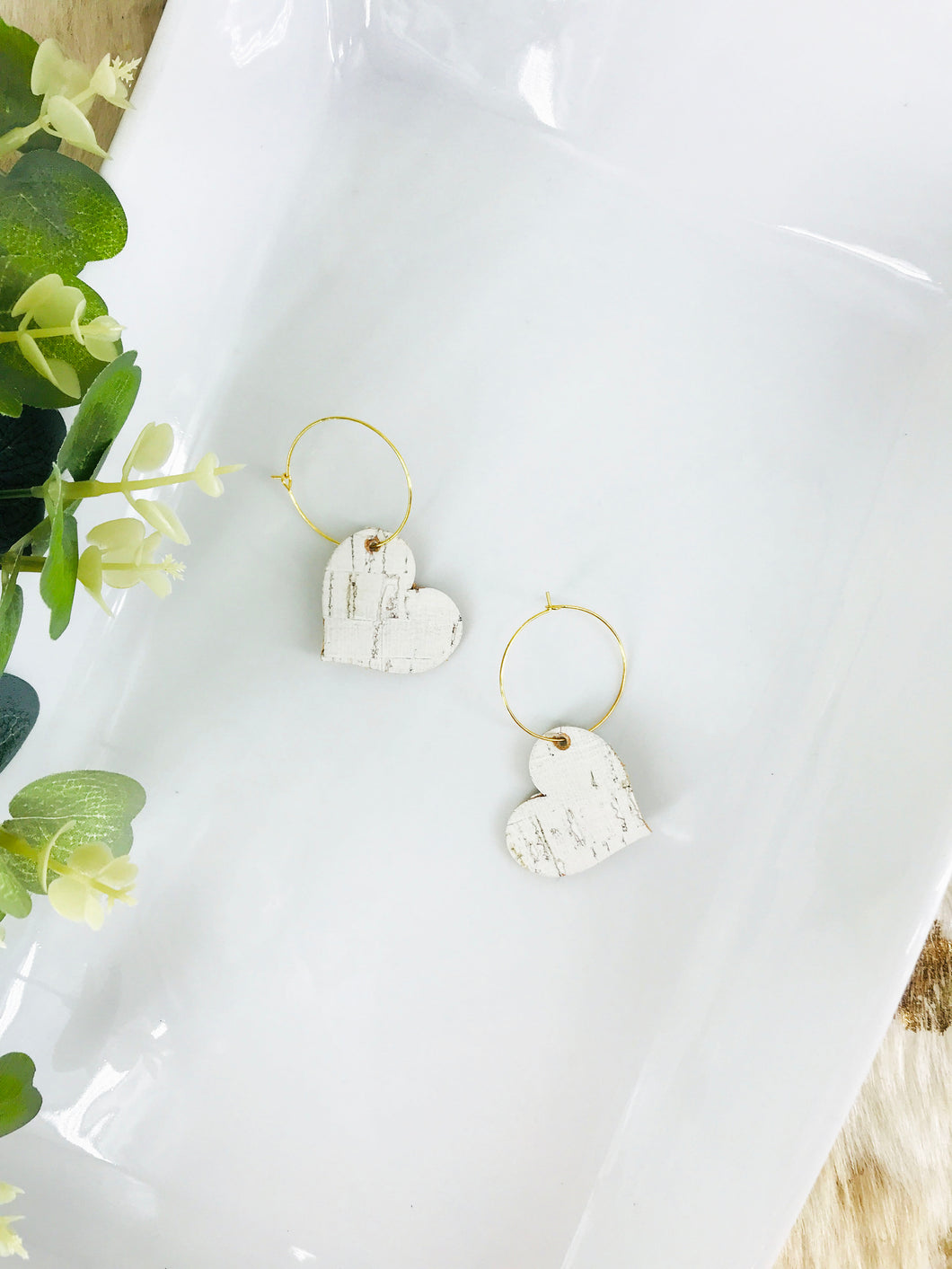 Off White Birch Cork Leather Hoop Earrings - E19-2226