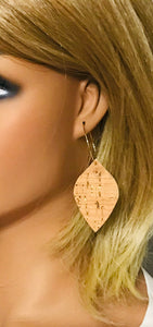 Gold Metallic Accent Cork on Leather Hoop Earrings - E19-2229