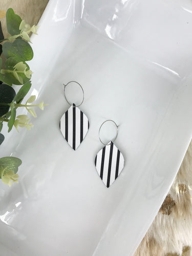 Black and White Striped Leather Hoop Earrings - E19-2245