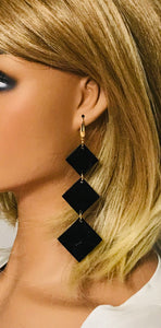 Black Genuine Leather Earrings - E19-2246