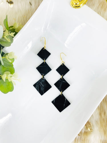 Black Genuine Leather Earrings - E19-2246