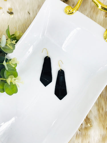 Black Genuine Leather Earrings - E19-2247