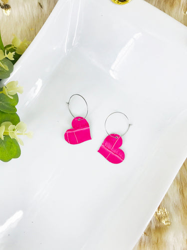 Hot Pink Genuine Leather Hoop Earrings - E19-2249