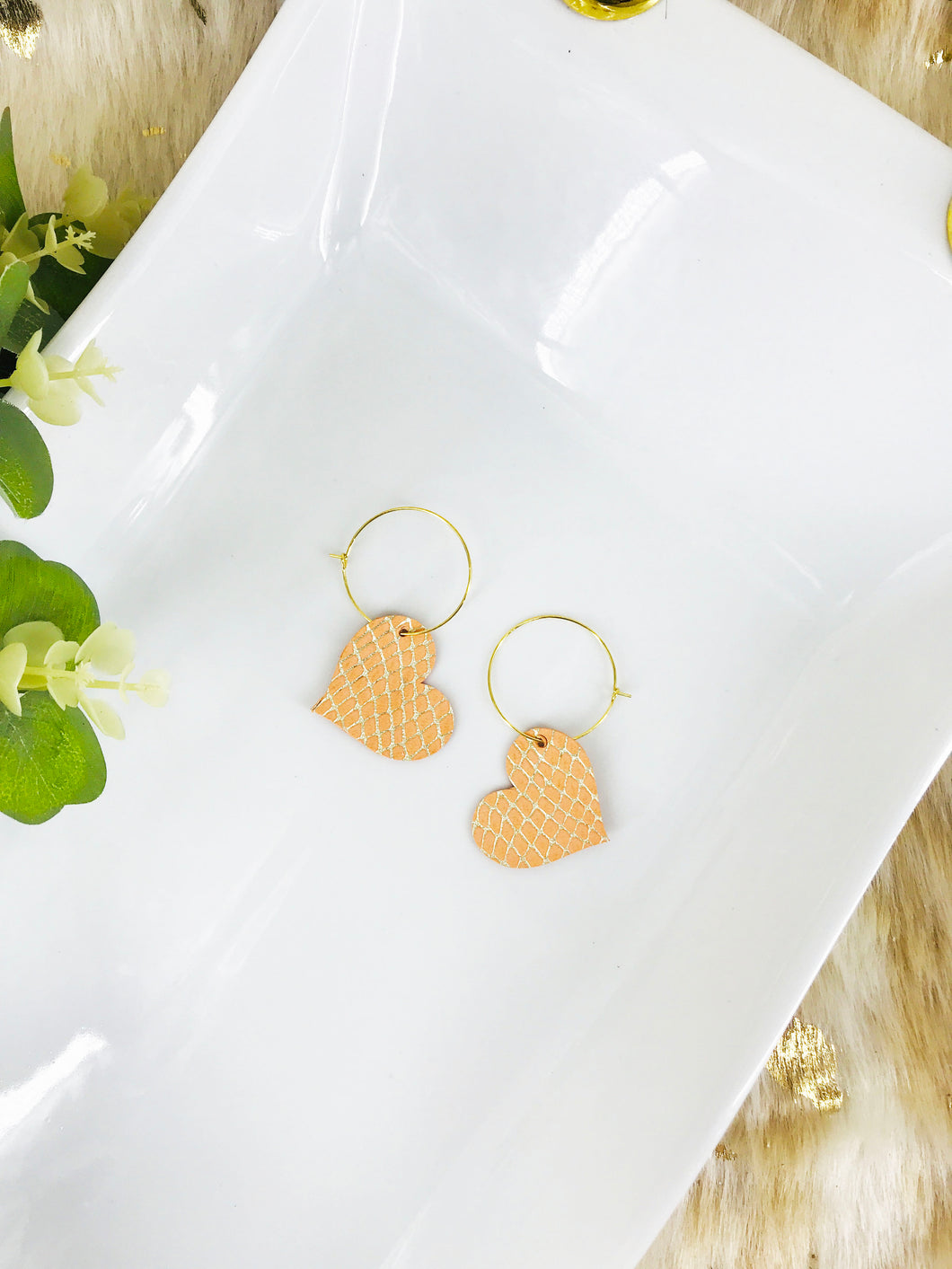 Apricot Gold Snake Leather Hoop Earrings - E19-2259