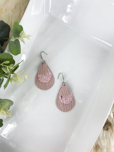 Light Pink Genuine Leather and Glitter Earrings - E19-231