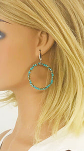 Turquoise Glass Bead Hoop Earrings - E19-2403