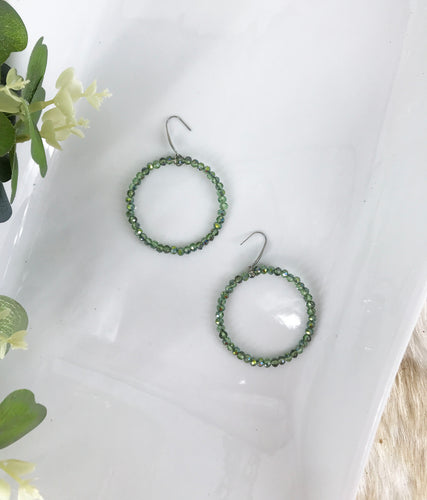 Sea Green Glass Bead Hoop Earrings - E19-2405