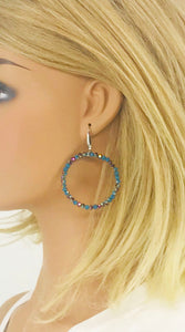 Blue Glass Bead Hoop Earrings - E19-2406