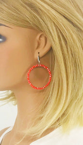 Coral Glass Bead Hoop Earrings - E19-2407