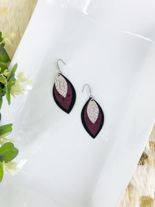 Leather, Cork and Glitter Layered Earrings - E19-240