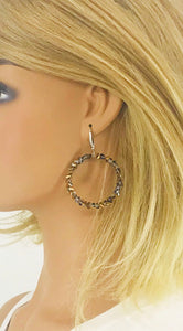 Silver and Bronze Glass Bead Hoop Earrings - E19-2410