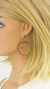 Purple Glass Bead Hoop Earrings - E19-2414
