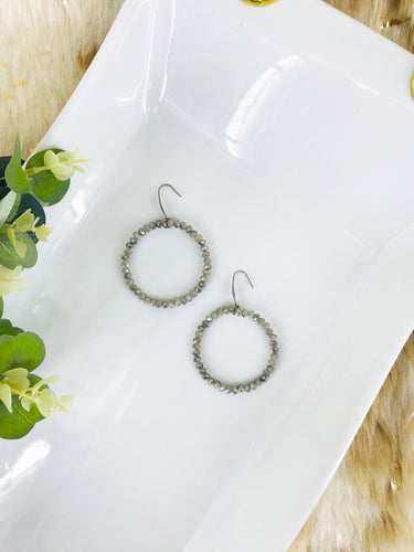 Gray Glass Bead Hoop Earrings - E19-2419
