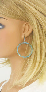 Turquoise Glass Bead Hoop Earrings - E19-2420