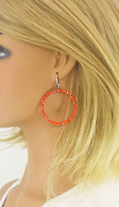 Burnt Red Glass Bead Hoop Earrings - E19-2425