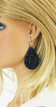 Load image into Gallery viewer, Black Chunky Glitter on Leather Earrings - E19-2432