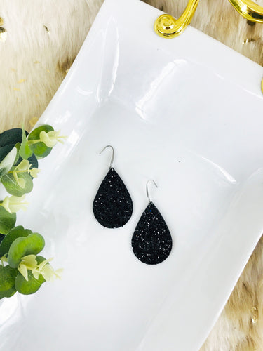 Black Chunky Glitter on Leather Earrings - E19-2432