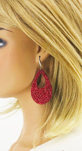 Red Glitter on Leather Earrings - E19-2437