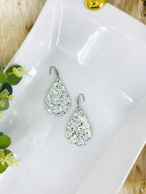 Load image into Gallery viewer, Blue Green on White Chunky Glitter on Leather Earrings - E19-2442
