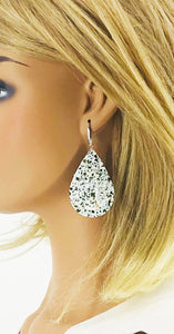 Blue Green on White Chunky Glitter on Leather Earrings - E19-2442