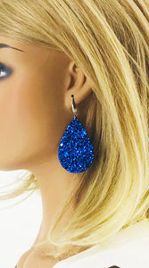 Royal Blue Chunky Glitter on Leather Earrings - E19-2448