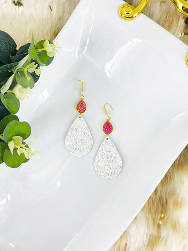 Druzy Agate and Pearly White Glitter on Leather Earrings - E19-2452