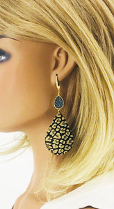 Druzy Agate and Gold Glitter Leopard Leather Earrings - E19-2467