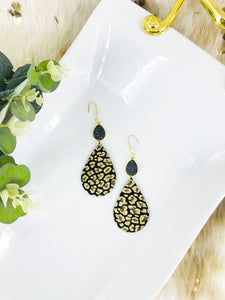 Druzy Agate and Gold Glitter Leopard Leather Earrings - E19-2467