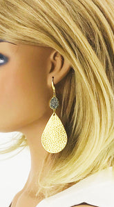 Druzy Agate and Pebbled Gold Leather Earrings - E19-2468