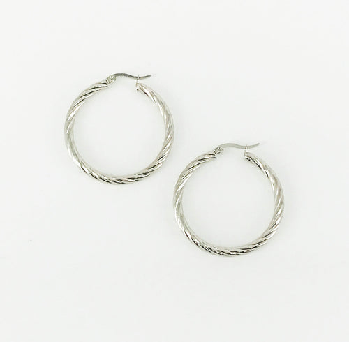 Twisted Stainless Steel Hoop Earrings - E19-2633