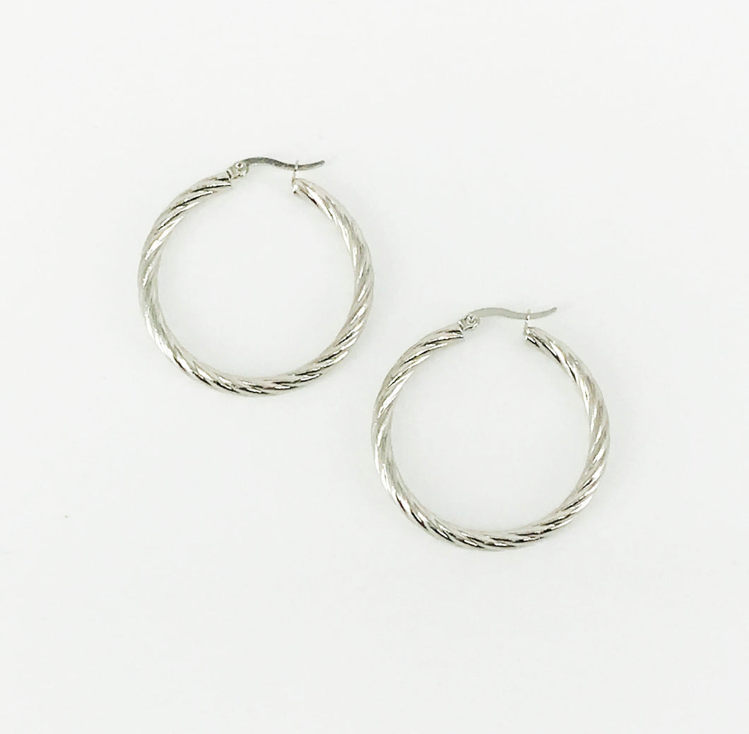Twisted Stainless Steel Hoop Earrings - E19-2633