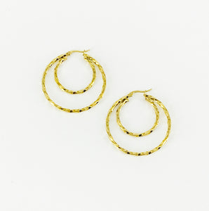 Golden Twisted Stainless Steel Hoop Earrings - E19-2636
