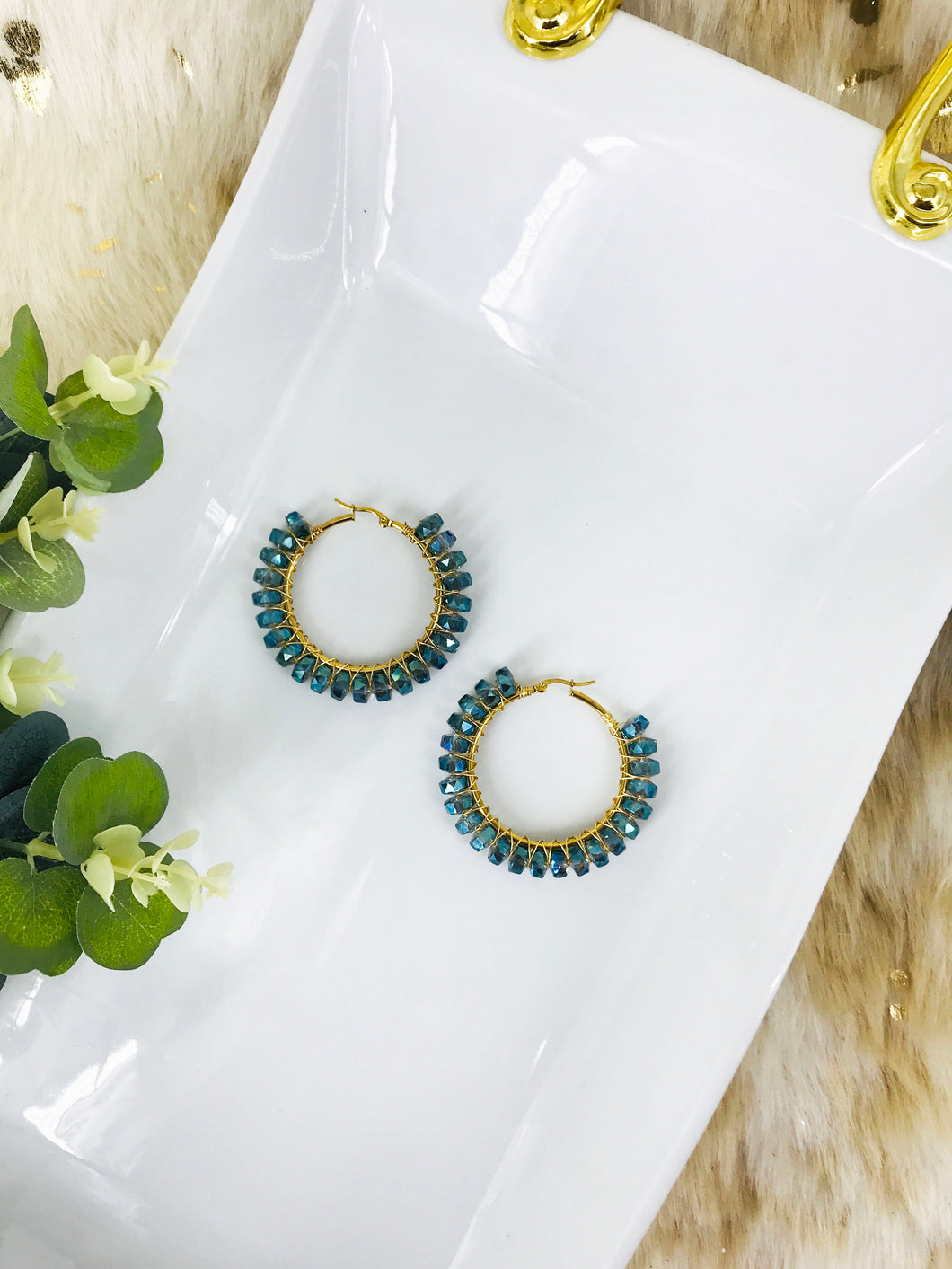 Glass Bead and Stainless Steel Hoop Earrings - E19-2641
