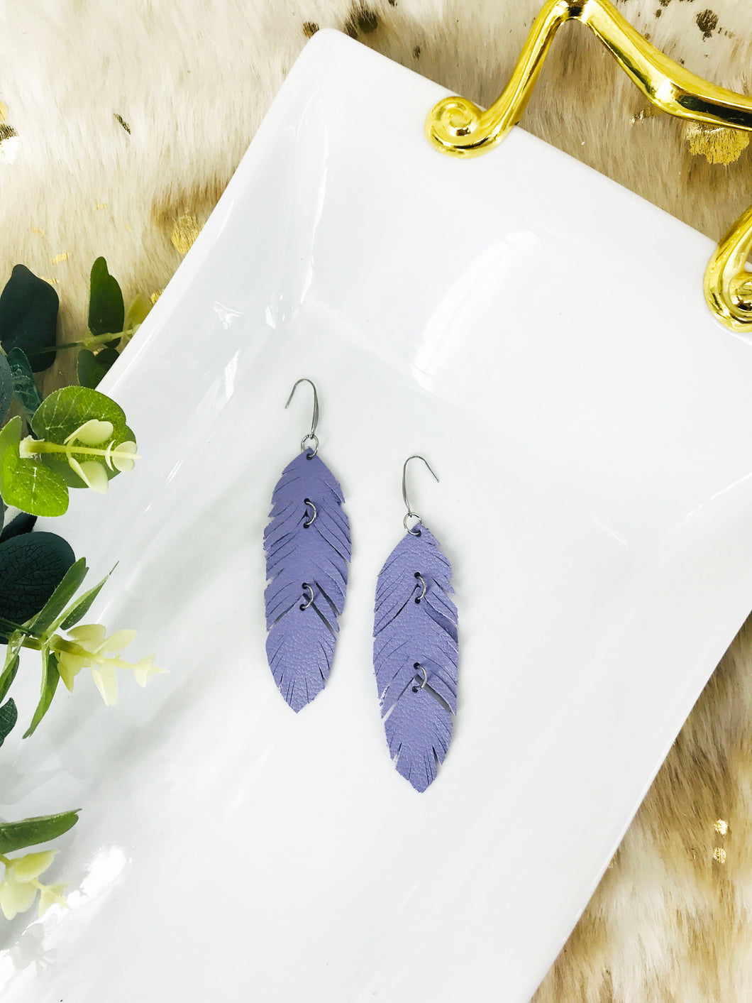 Lilac Feather Leather Earrings - E19-2685