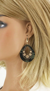 Hair On Camo Leather and Pendant Earrings - E19-2700