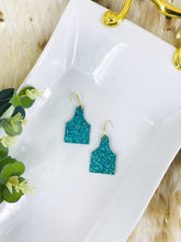 Load image into Gallery viewer, Genuine Glitter on Leather Cow Tag Earrings - E19-2789
