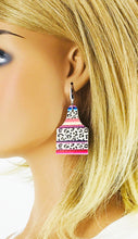 Load image into Gallery viewer, Cheetah Faux Leather and Natural Cork Cow Tag Earrings - E19-2801