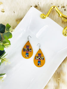 Mustard Suede and Embossed Leopard Leather Earrings - E19-2806