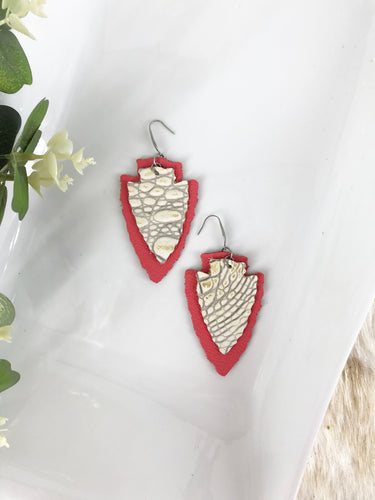 Genuine Alligator Leather and Coral Earrings - E19-280