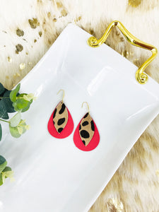 Coral and Cheetah Leather Earrings - E19-2813